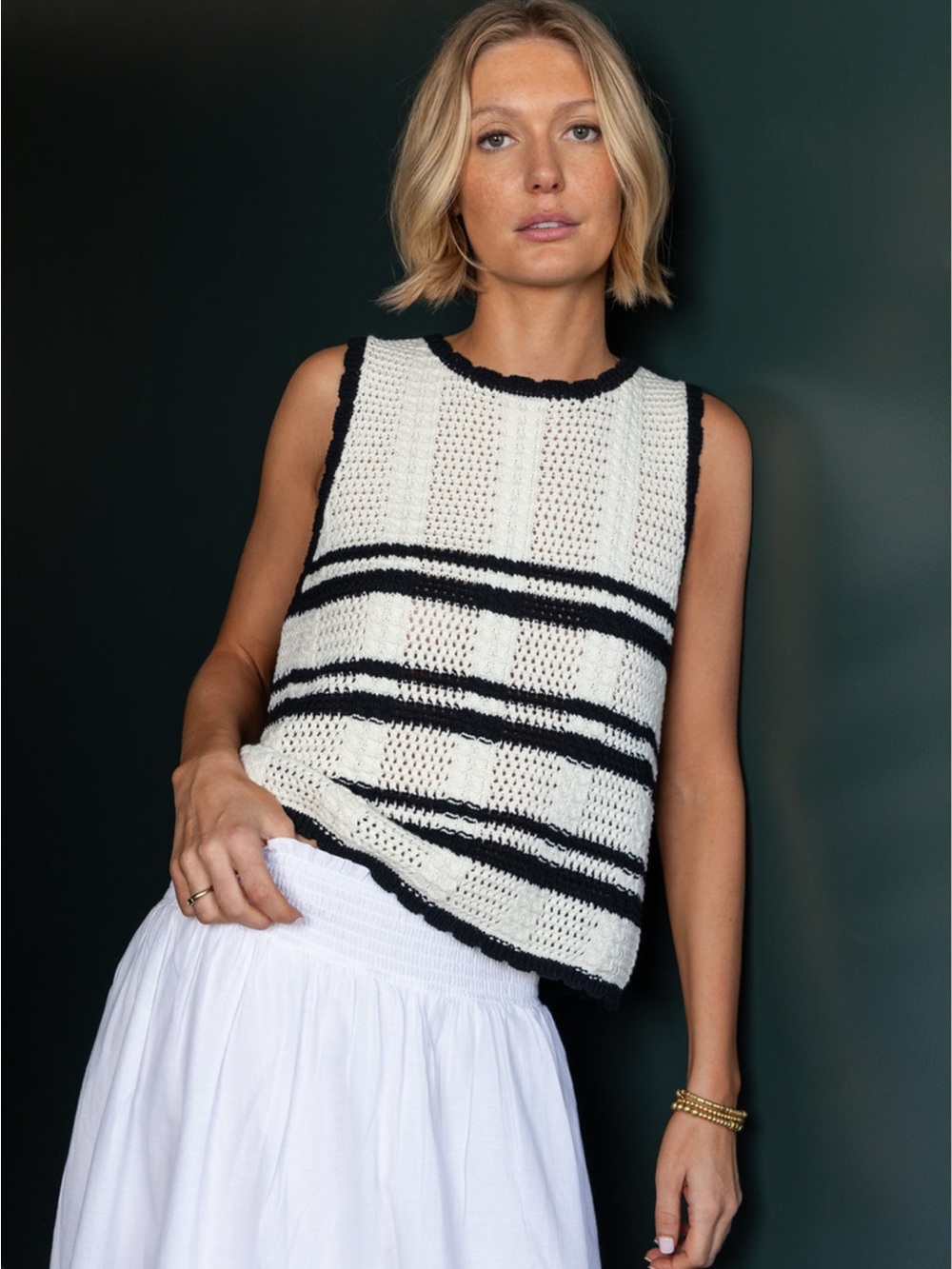 DYLAN Chrissie Summer Sweater Vest NWT Size Small Striped Crochet Knit Open Stit